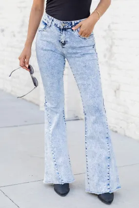 Caroline Acid Wash High Waisted Flare Jeans