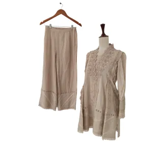 Ammara Khan Beige & Dusty Pink Lace Kameez with Pants | Gently Used |