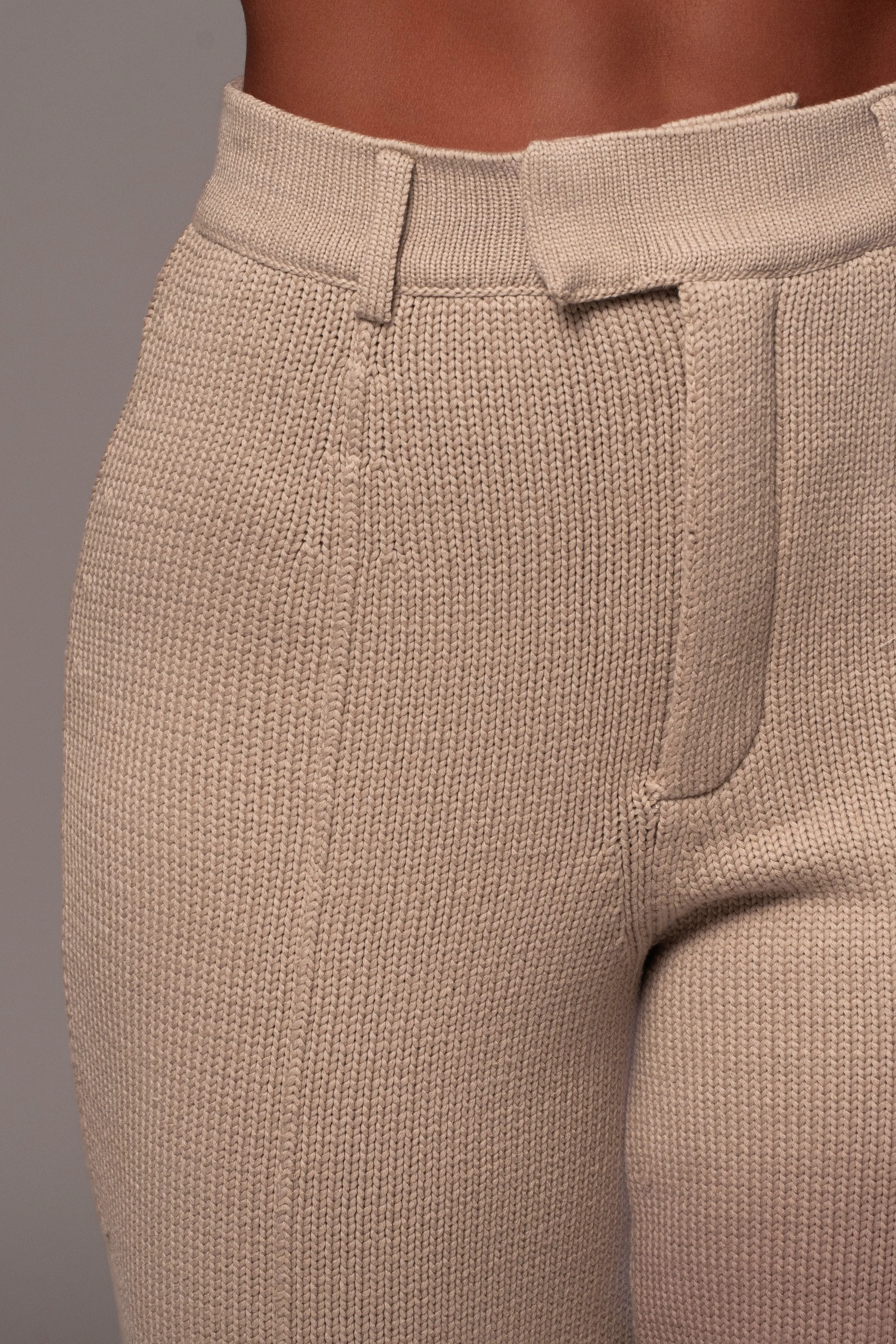 Beige Back In Business Knit Trousers