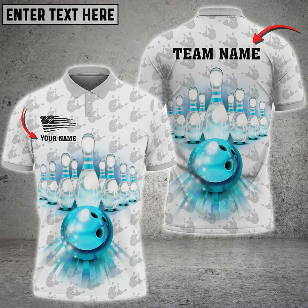 Bowling And Pins Pattern Multicolored Bowling Jerseys Custom Name And Team 3D Polo Shirt