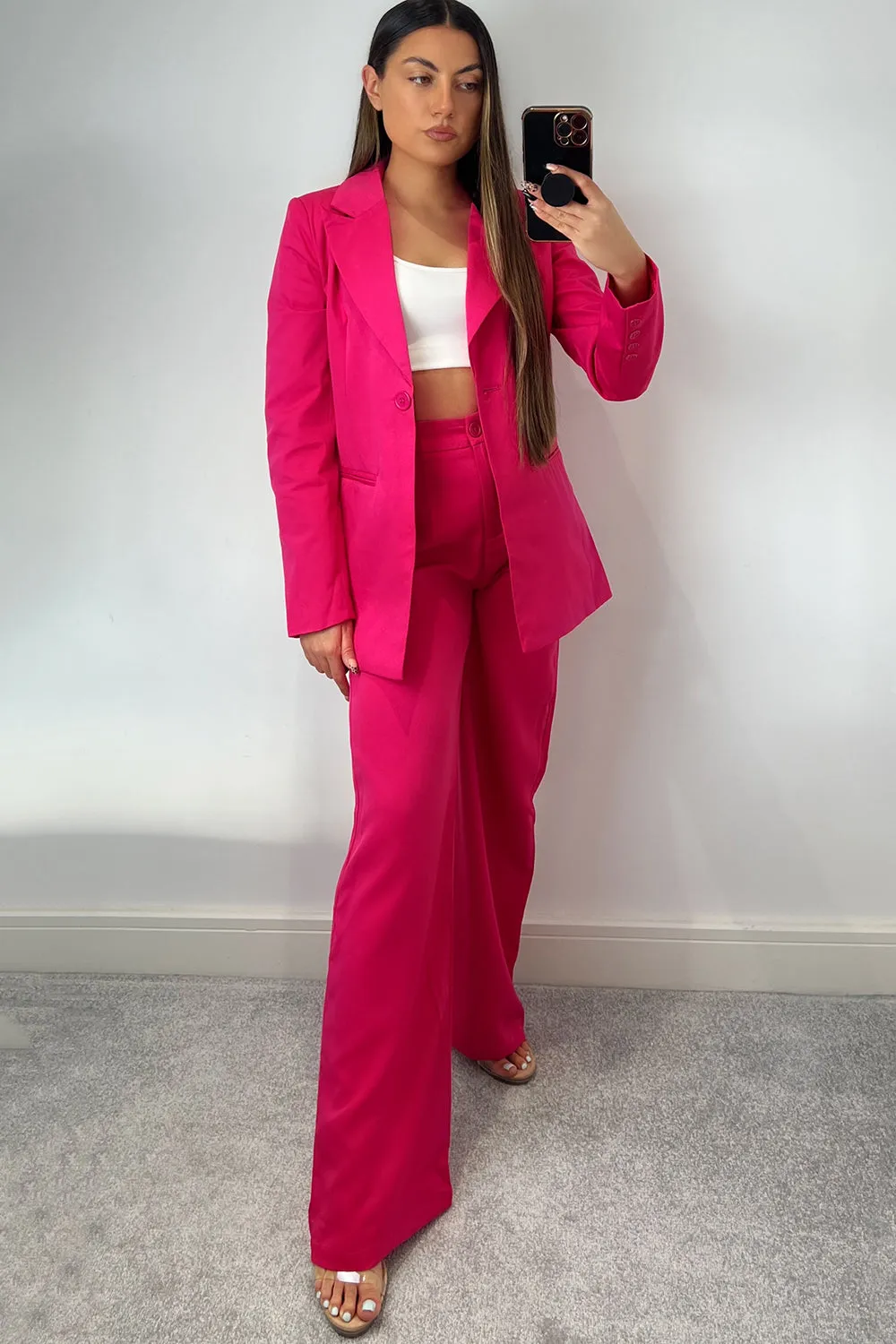 Cyndi Pink High Waisted Wide Leg Tailored Trousers