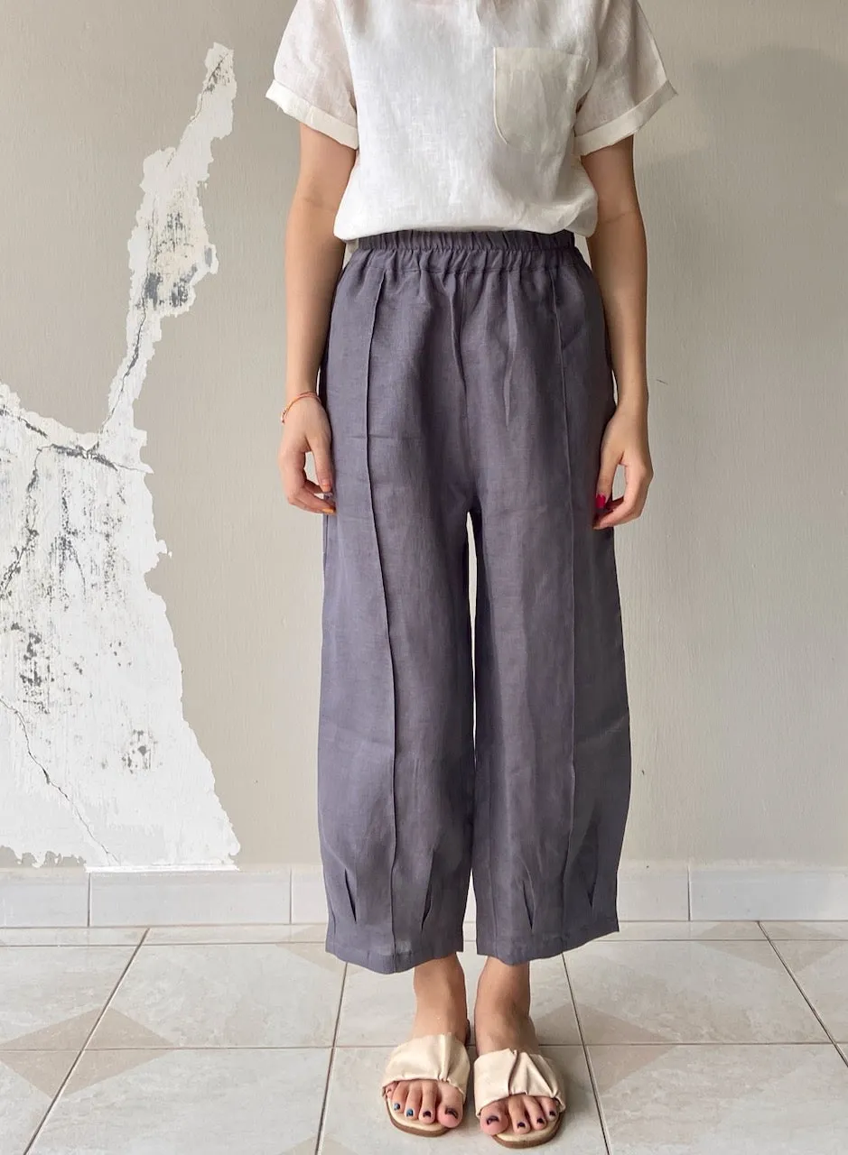 Linen Harem Pants in Dark Grey