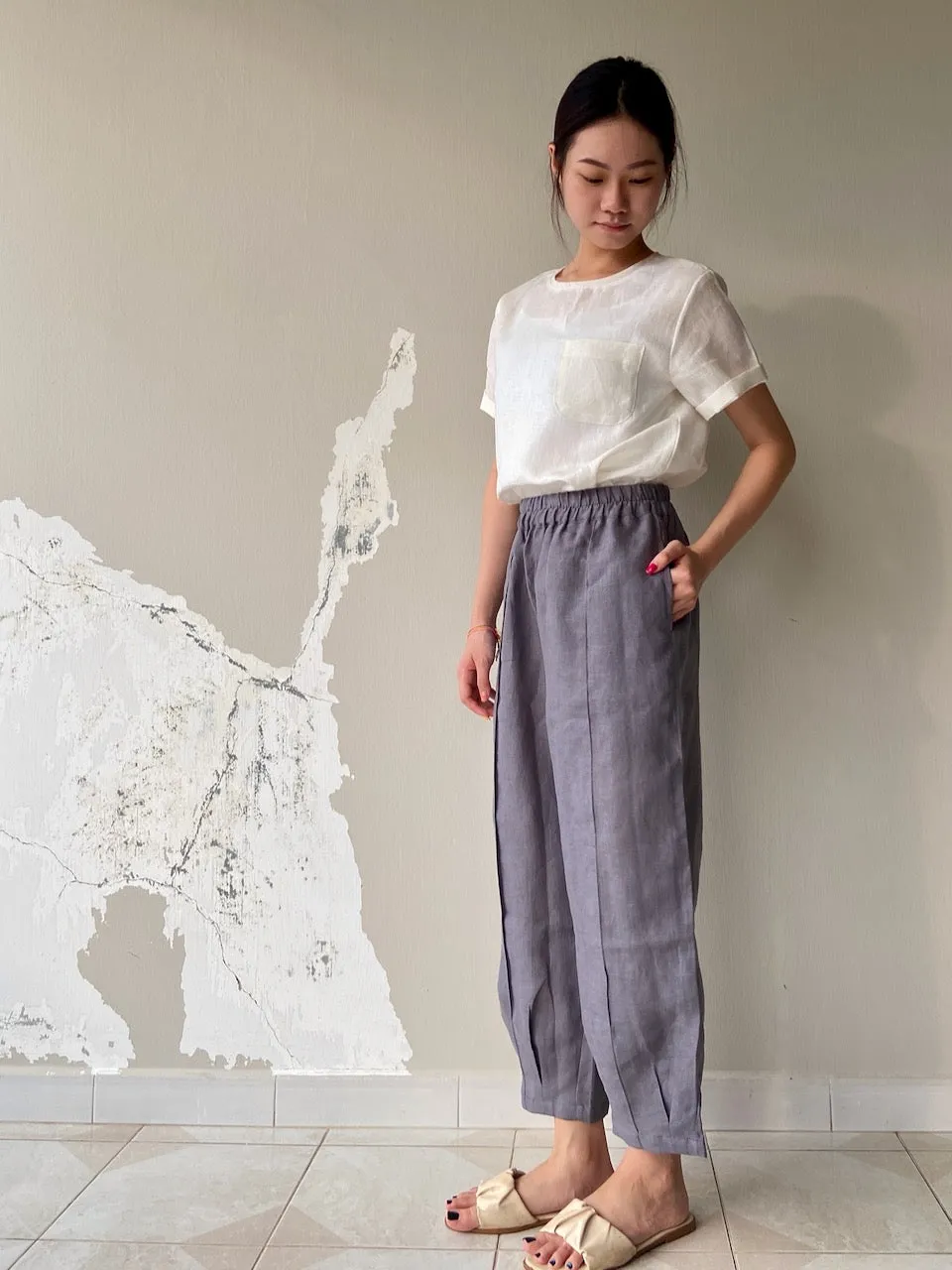 Linen Harem Pants in Dark Grey