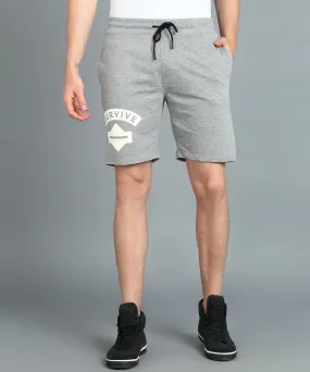 Men's Grey Melange Cotton Printed Regular Shorts Stretchable