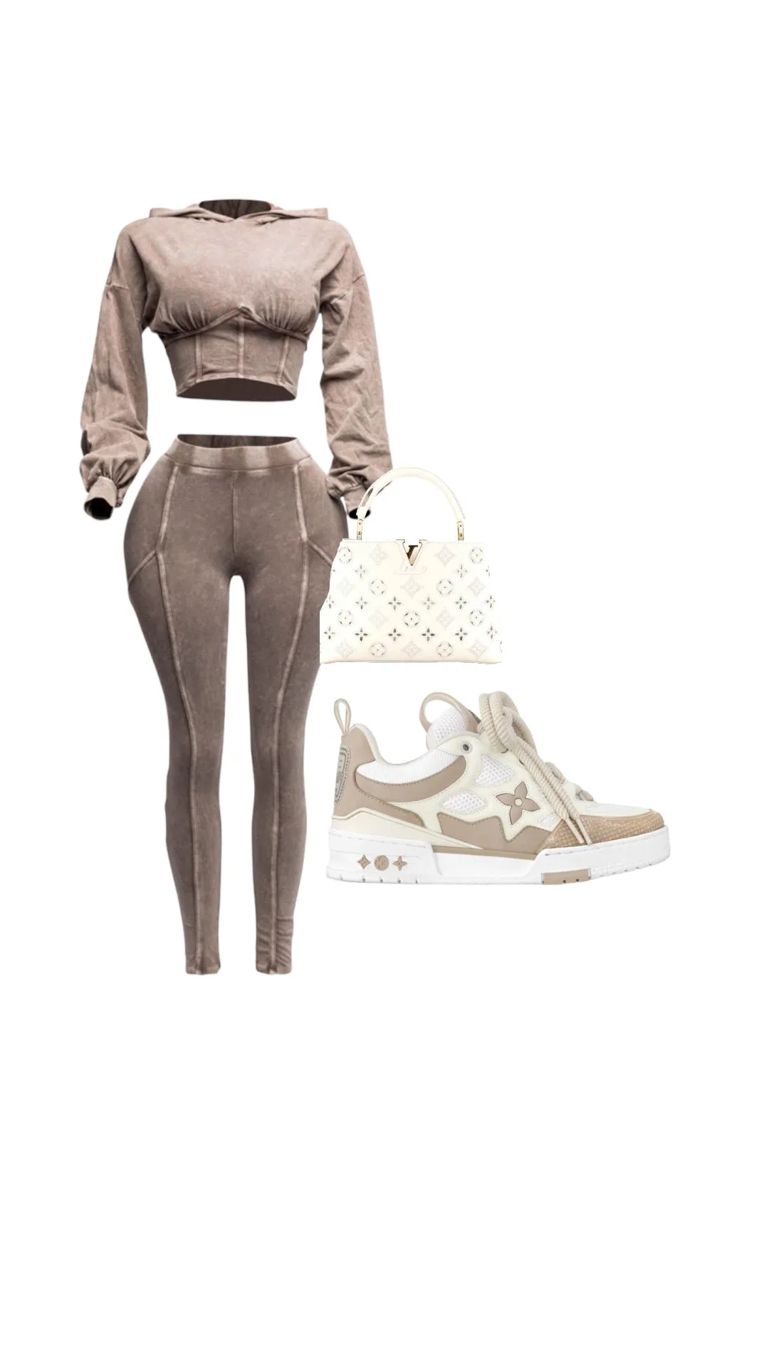 Mineral washed hood top & leggings set ( Tan)