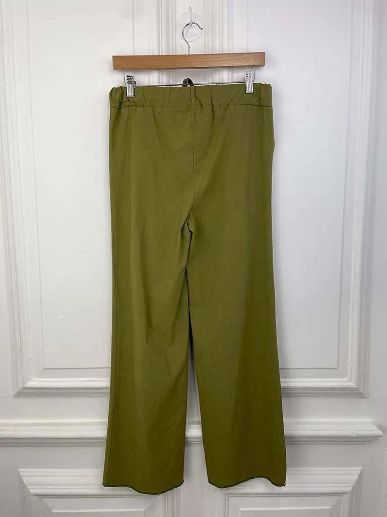 Straight Raw Edge Stretchy Trousers - Olive